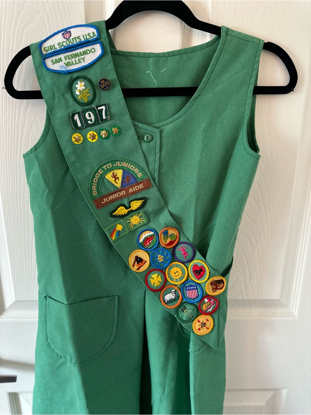 Authentic Girl Scouts Green Junior Uniform with Sash from the 1970’s